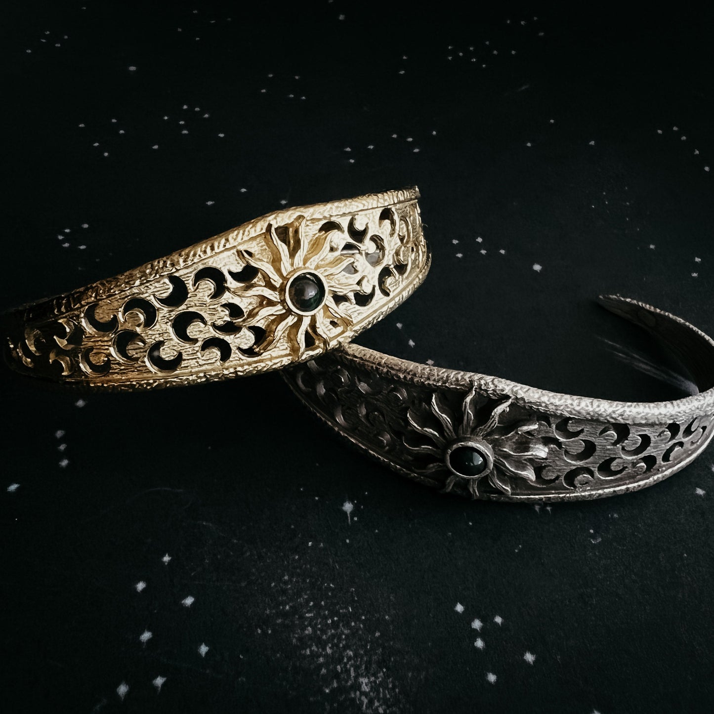 Handmade Solar Eclipse Bracelet with Black Opal