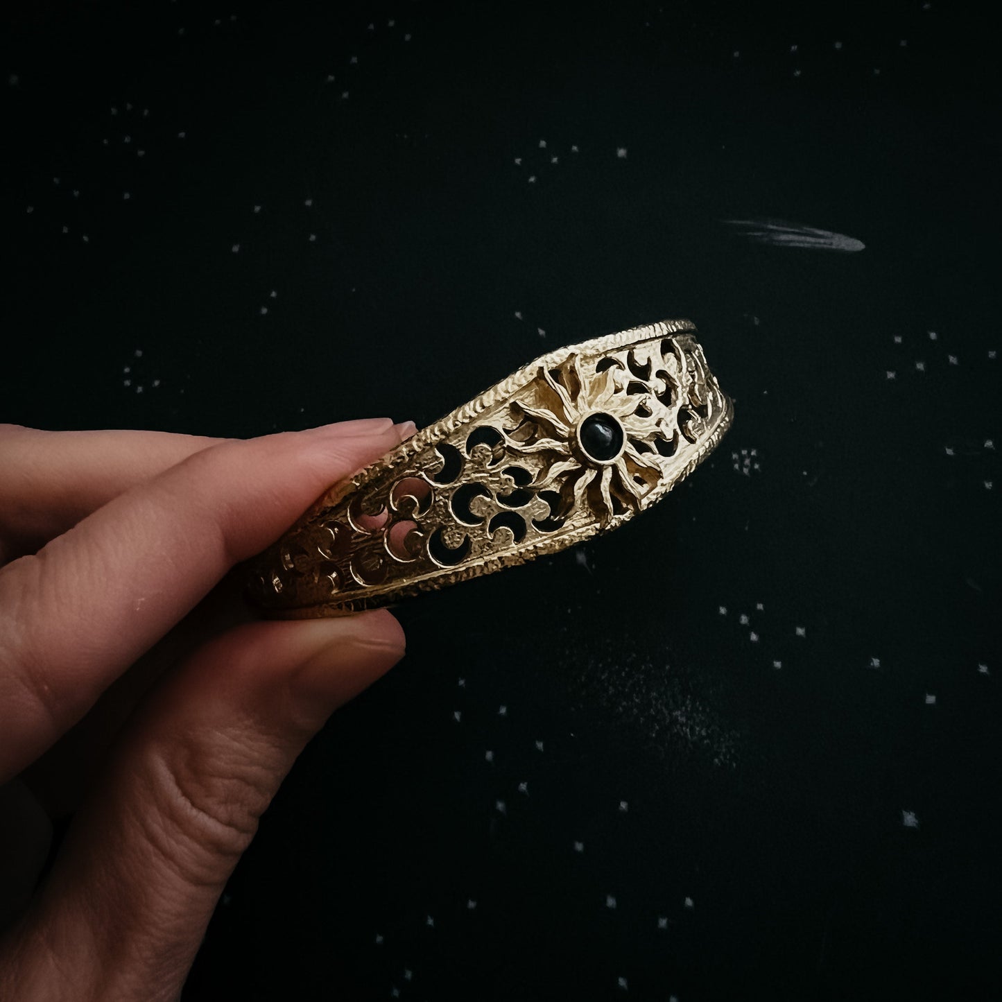 Handmade Solar Eclipse Bracelet with Black Opal