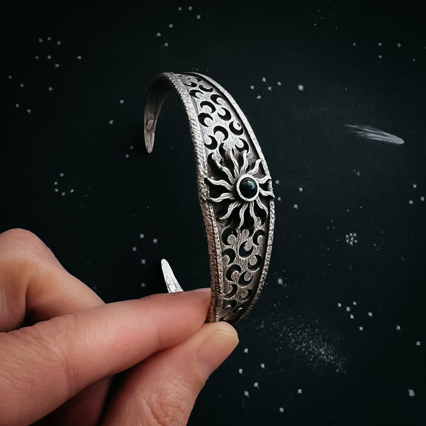 Handmade Solar Eclipse Bracelet with Black Opal