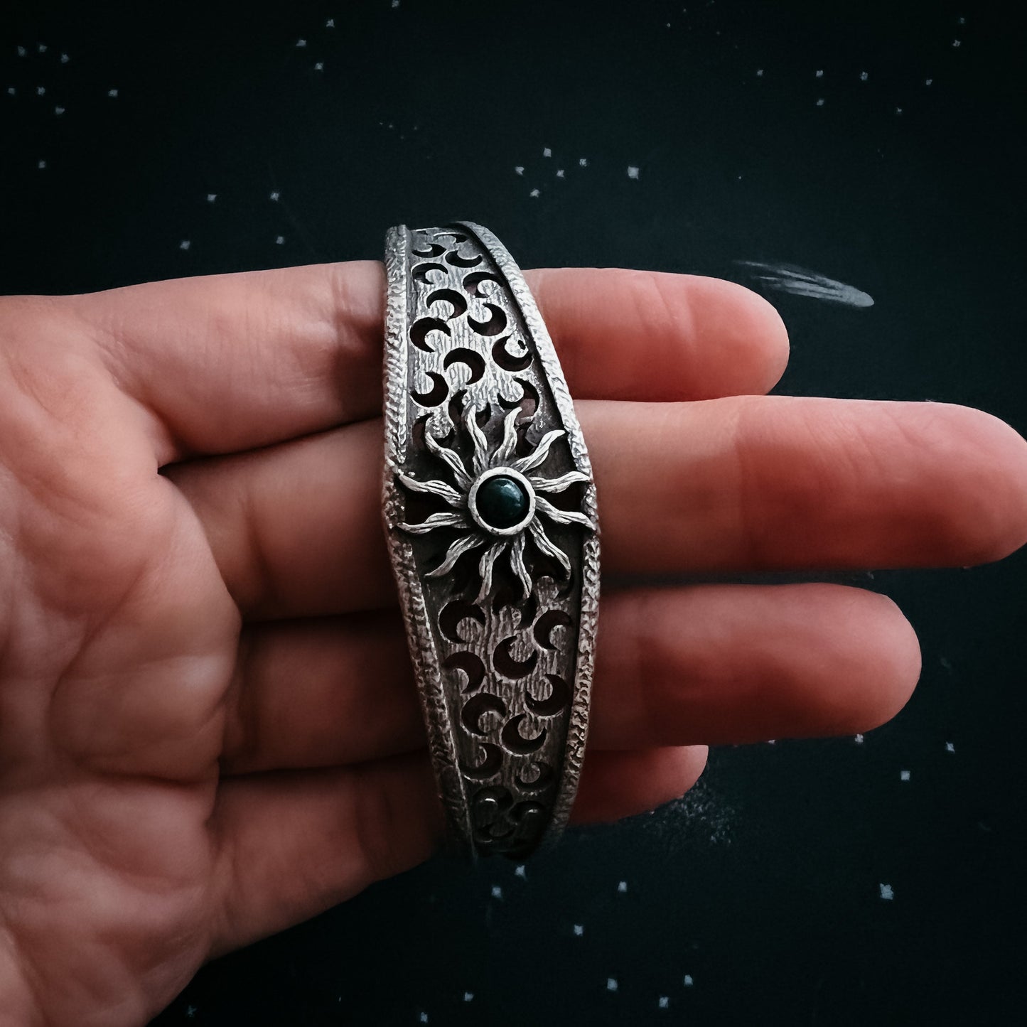 Handmade Solar Eclipse Bracelet with Black Opal