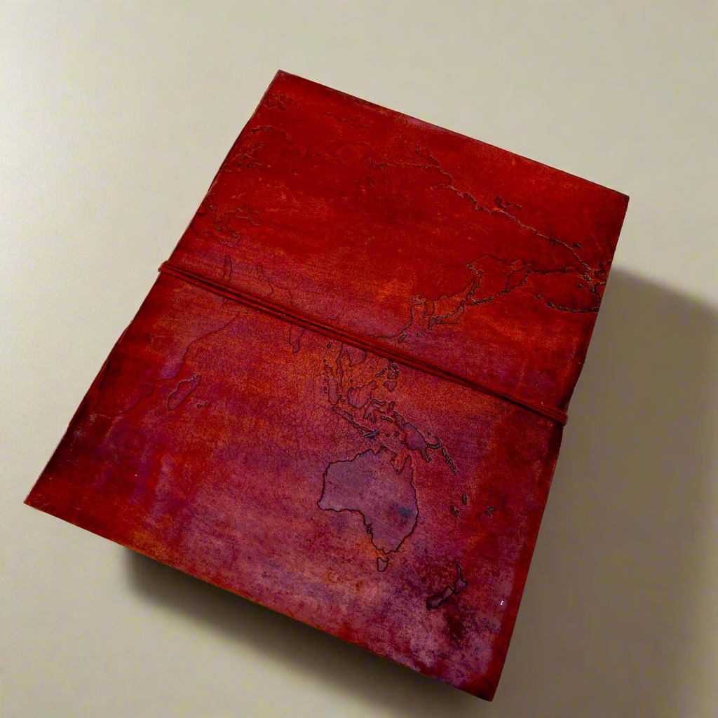 World Map | 14x11 | Large | Handmade Leather Journal | Sketch Pad