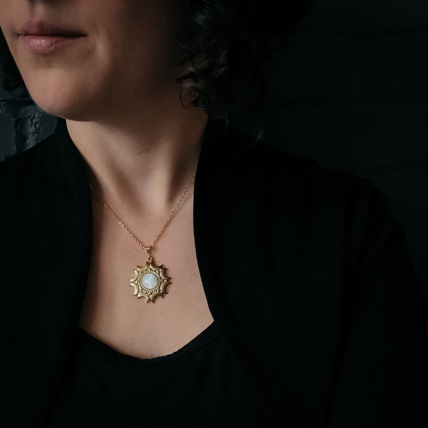 Handmade Lunar Necklace | Rainbow Moonstone Pendant