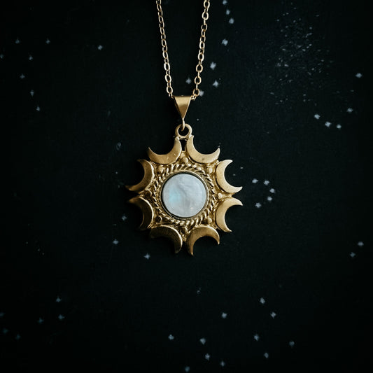 Handmade Lunar Necklace | Rainbow Moonstone Pendant
