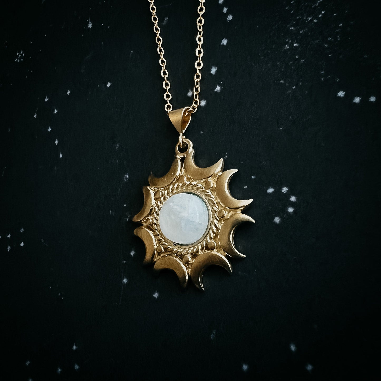 Handmade Lunar Necklace | Rainbow Moonstone Pendant
