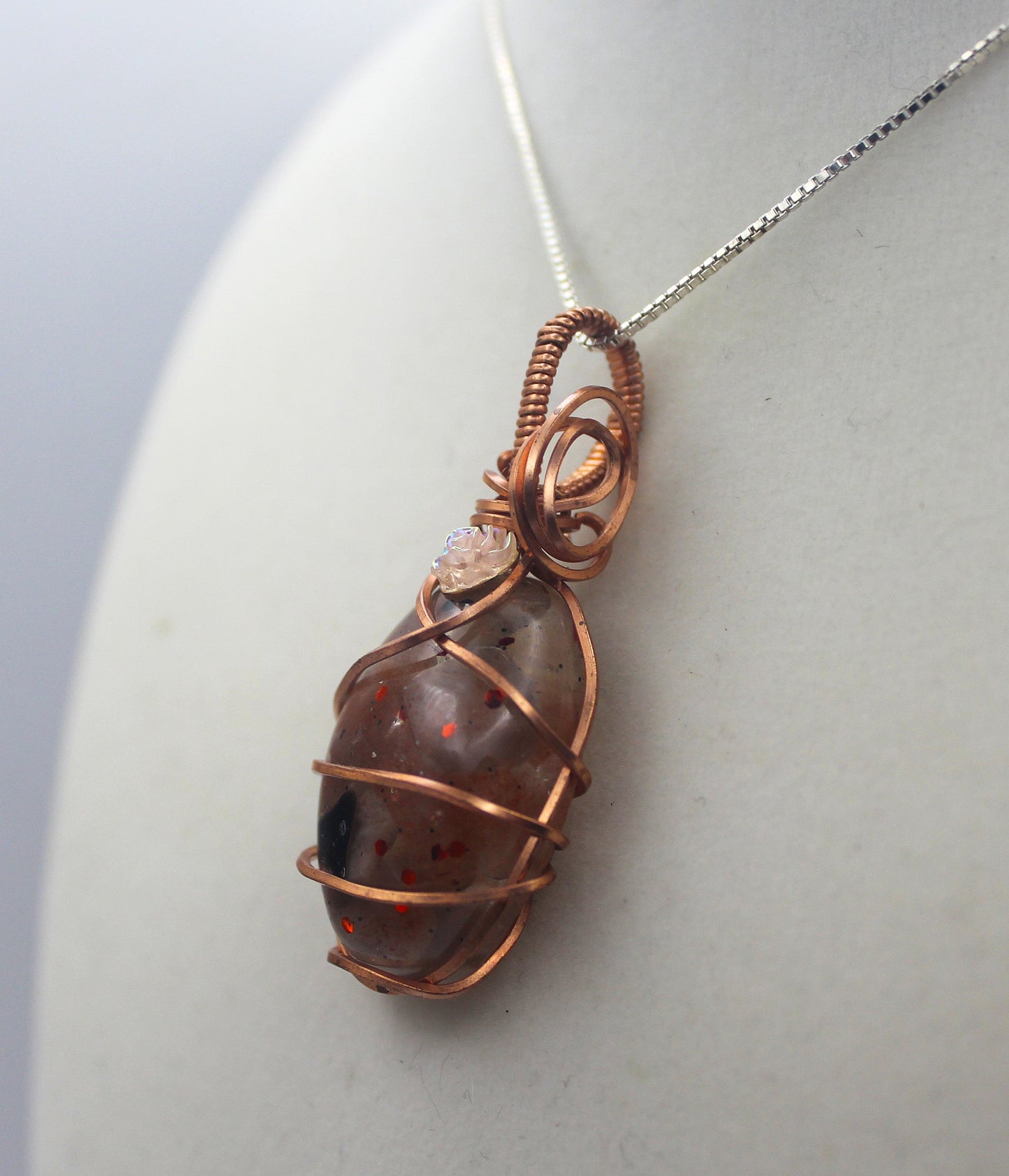 Raw Copper & Sunstone Mini Flower Pendant Necklace