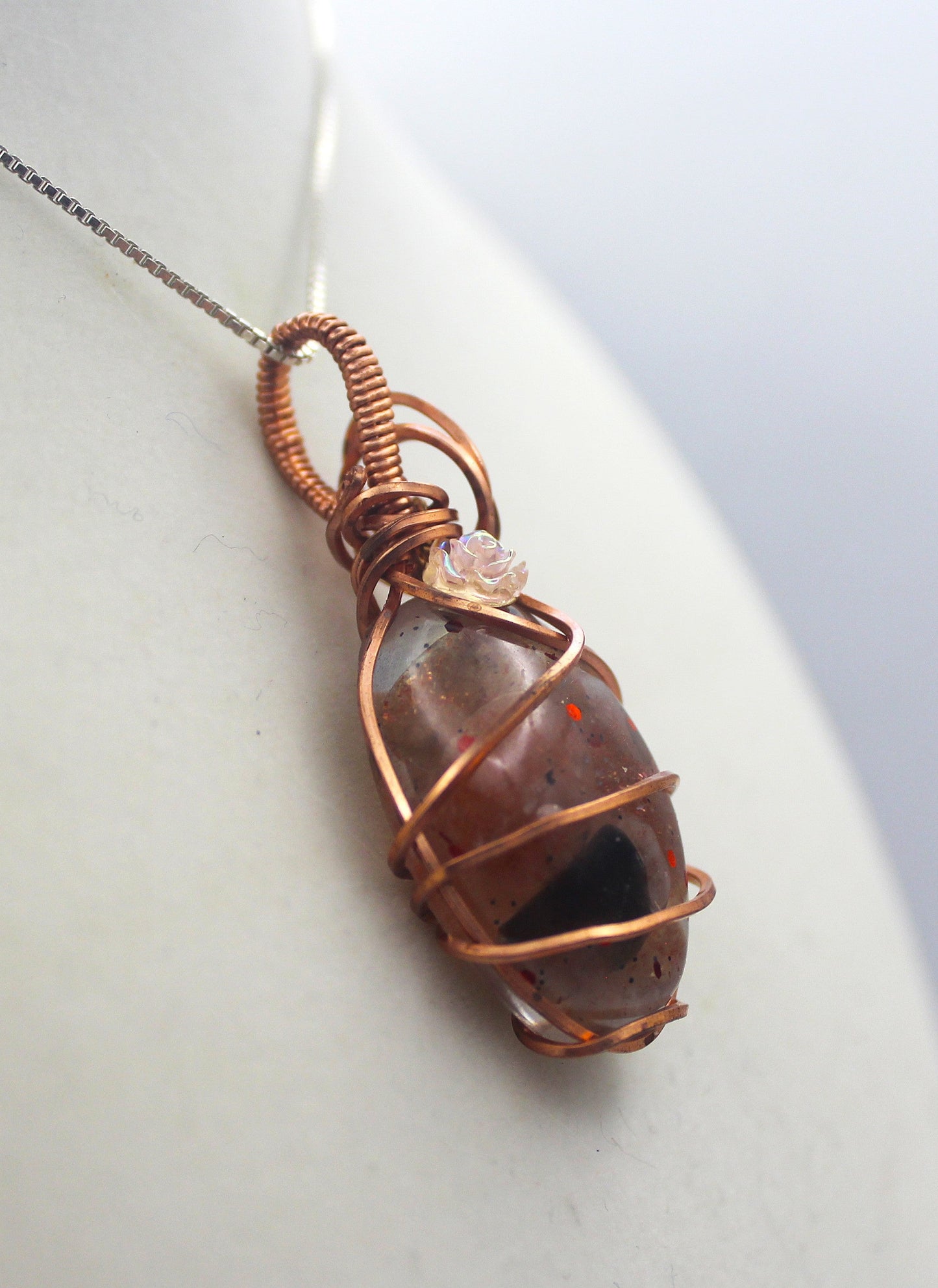 Raw Copper & Sunstone Mini Flower Pendant Necklace