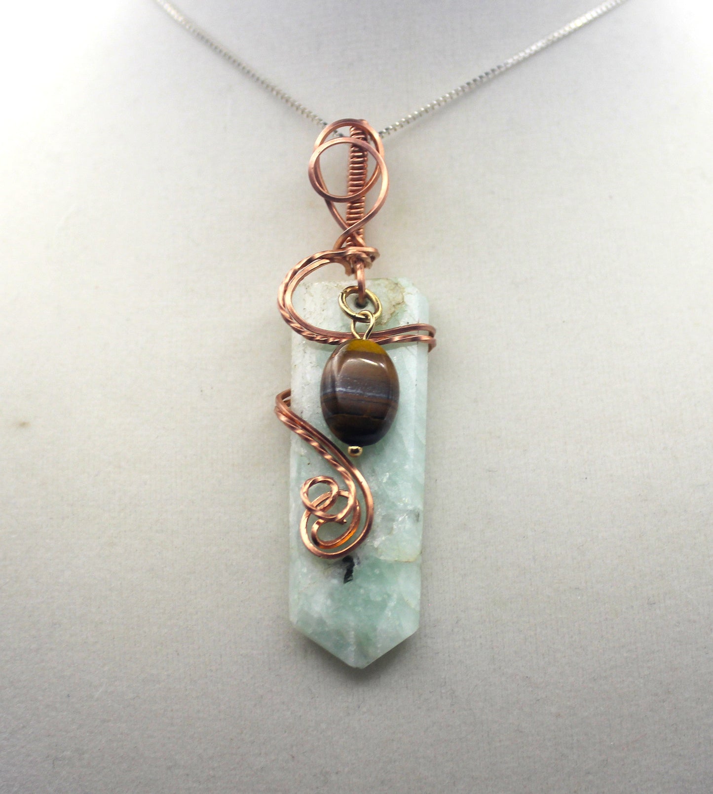 Raw Copper & Drilled Amazonite Tiger's Eye Pendant Necklace