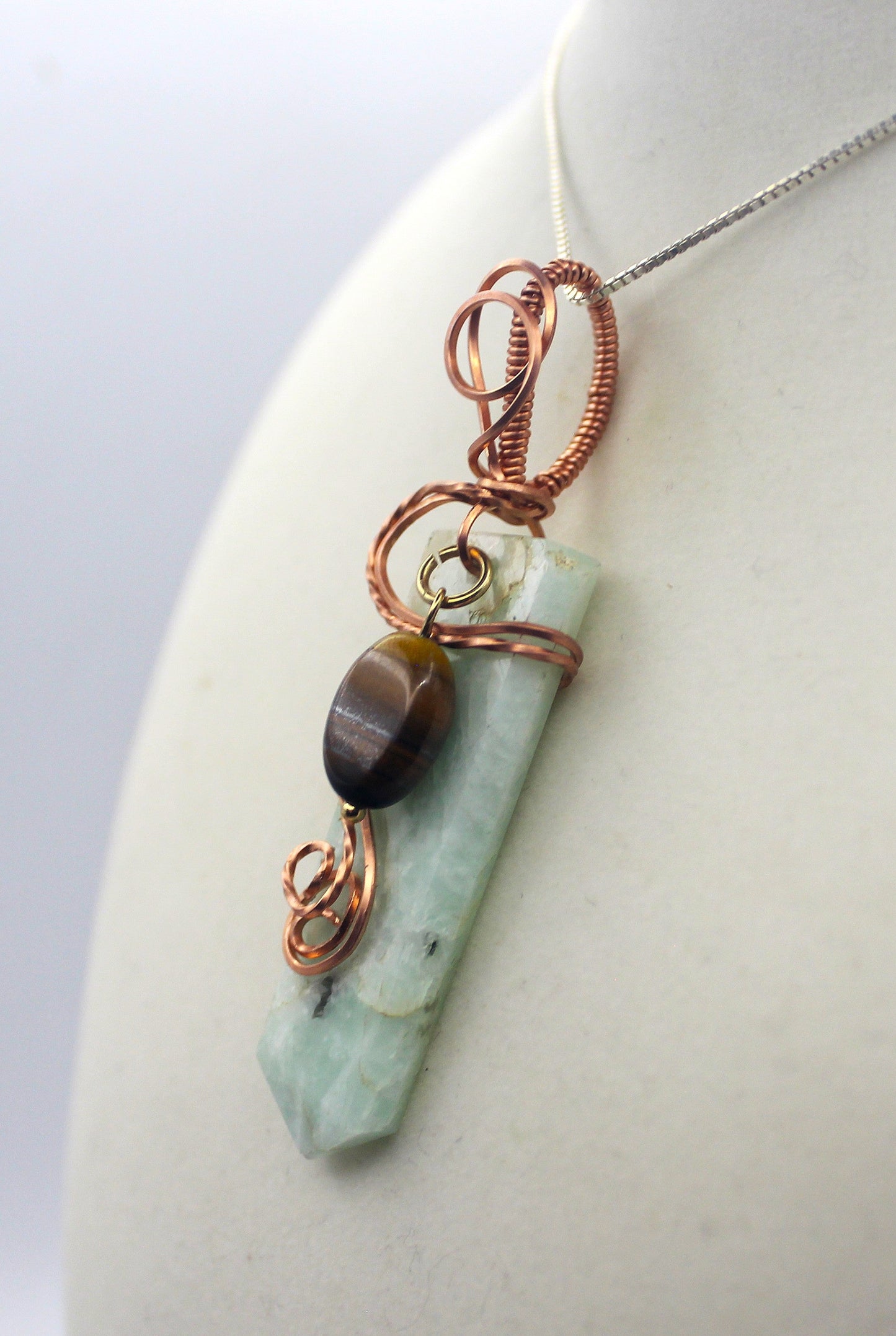 Raw Copper & Drilled Amazonite Tiger's Eye Pendant Necklace