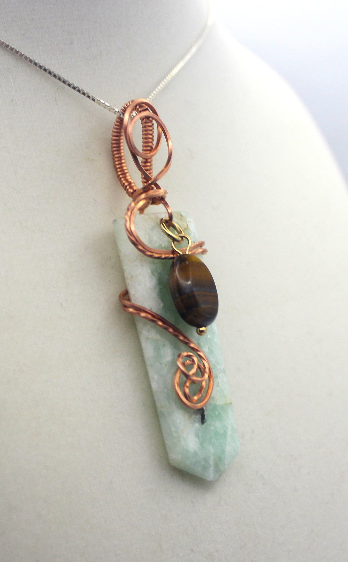 Raw Copper & Drilled Amazonite Tiger's Eye Pendant Necklace