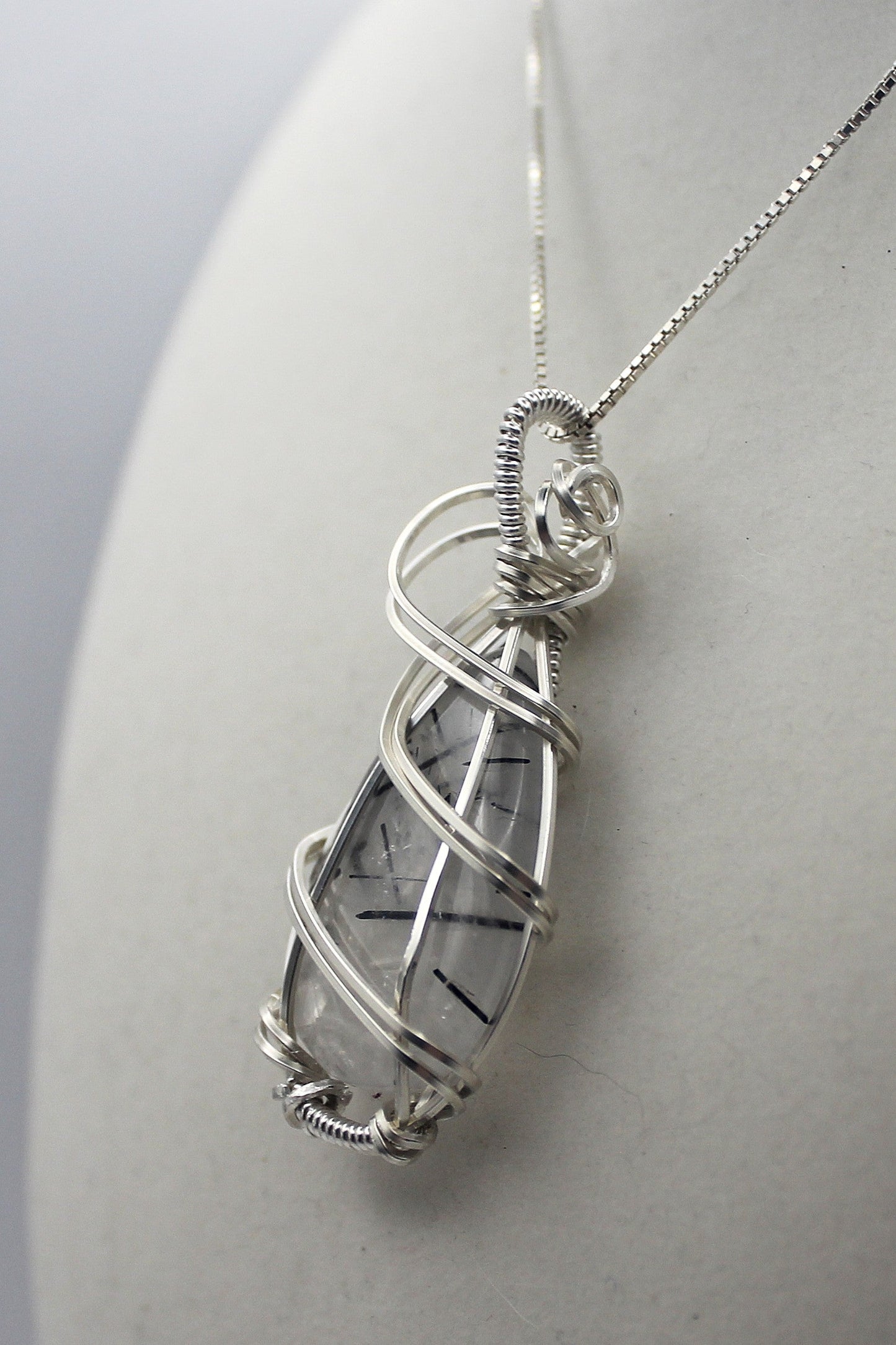 Silver & Black Rutilated Quartz | Teardrop Pendant Necklace