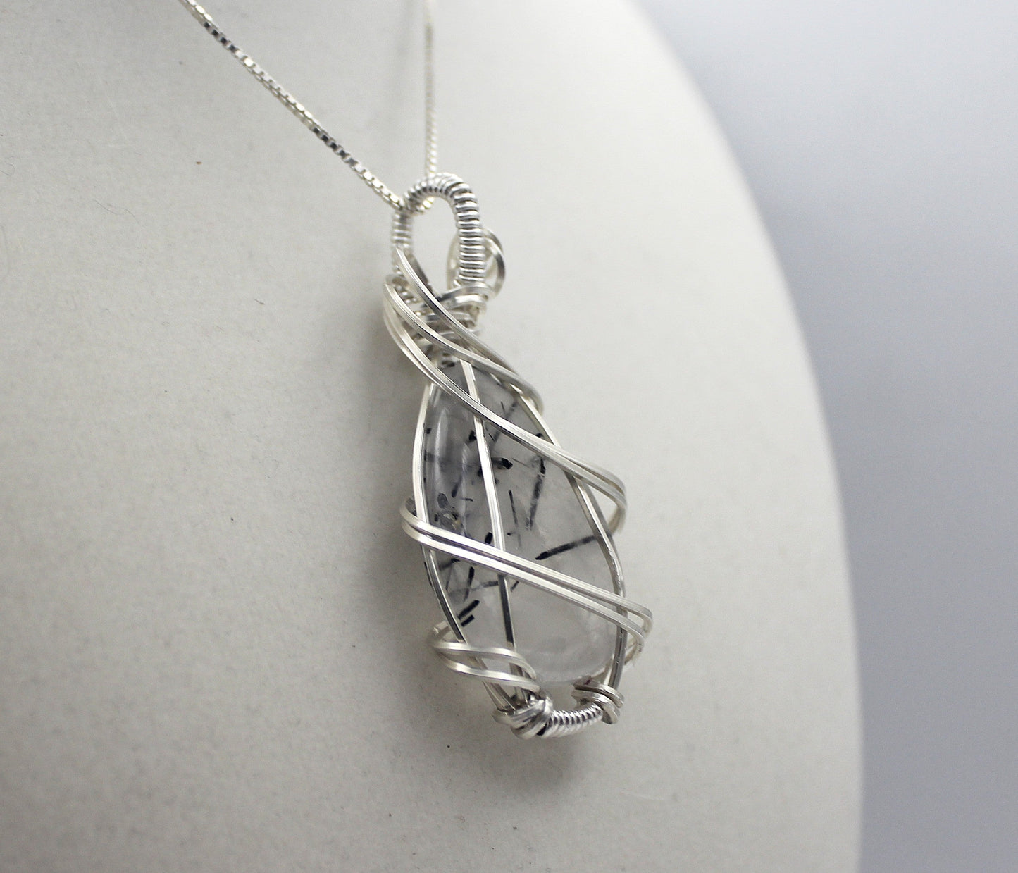 Silver & Black Rutilated Quartz | Teardrop Pendant Necklace
