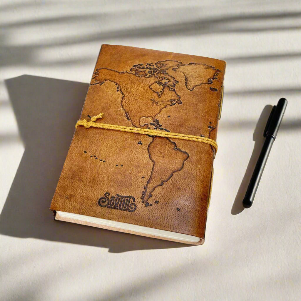 Vintage World Map | 7x5 | Handmade Leather Journal