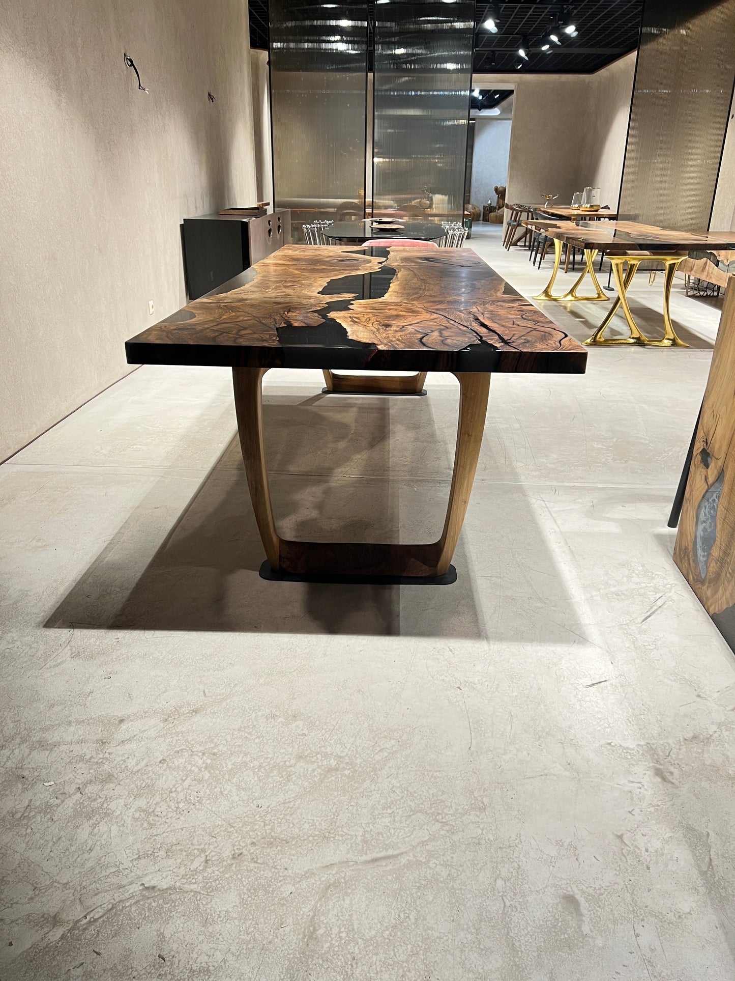 Epoxy Resin River Dining Table | Walnut Wood Leg