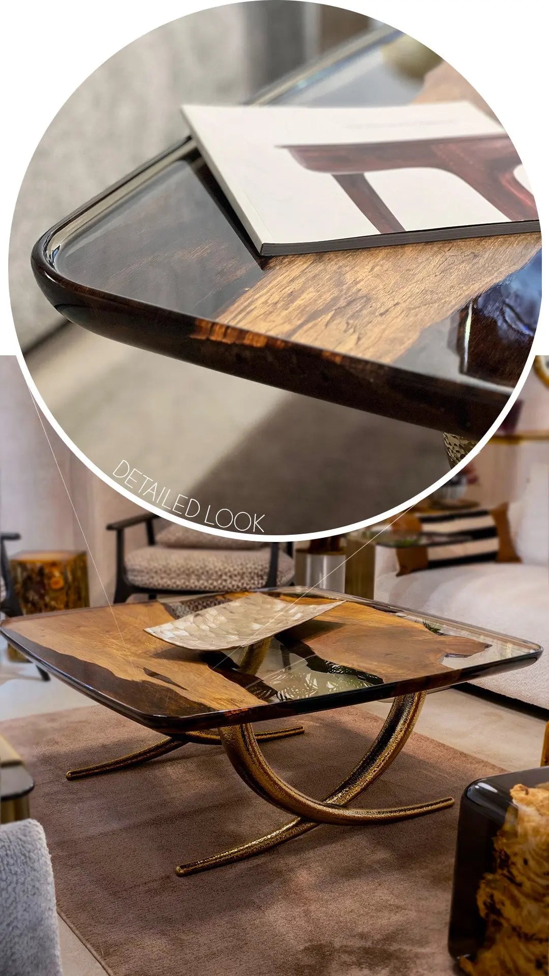 Luxurious Ivory Shaped Legs | Resin & Walnut Coffee Table