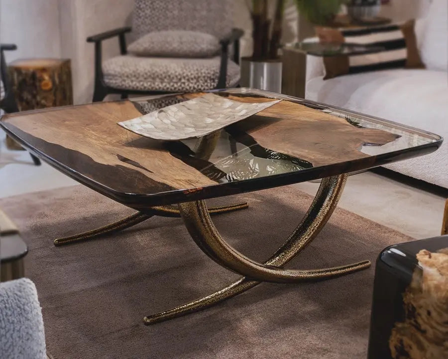 Luxurious Ivory Shaped Legs | Resin & Walnut Coffee Table