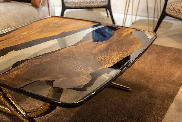 Luxurious Ivory Shaped Legs | Resin & Walnut Coffee Table