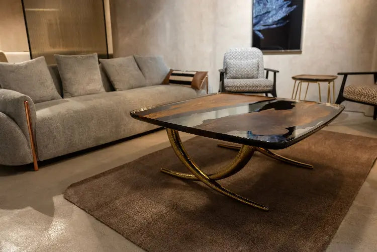 Luxurious Ivory Shaped Legs | Resin & Walnut Coffee Table