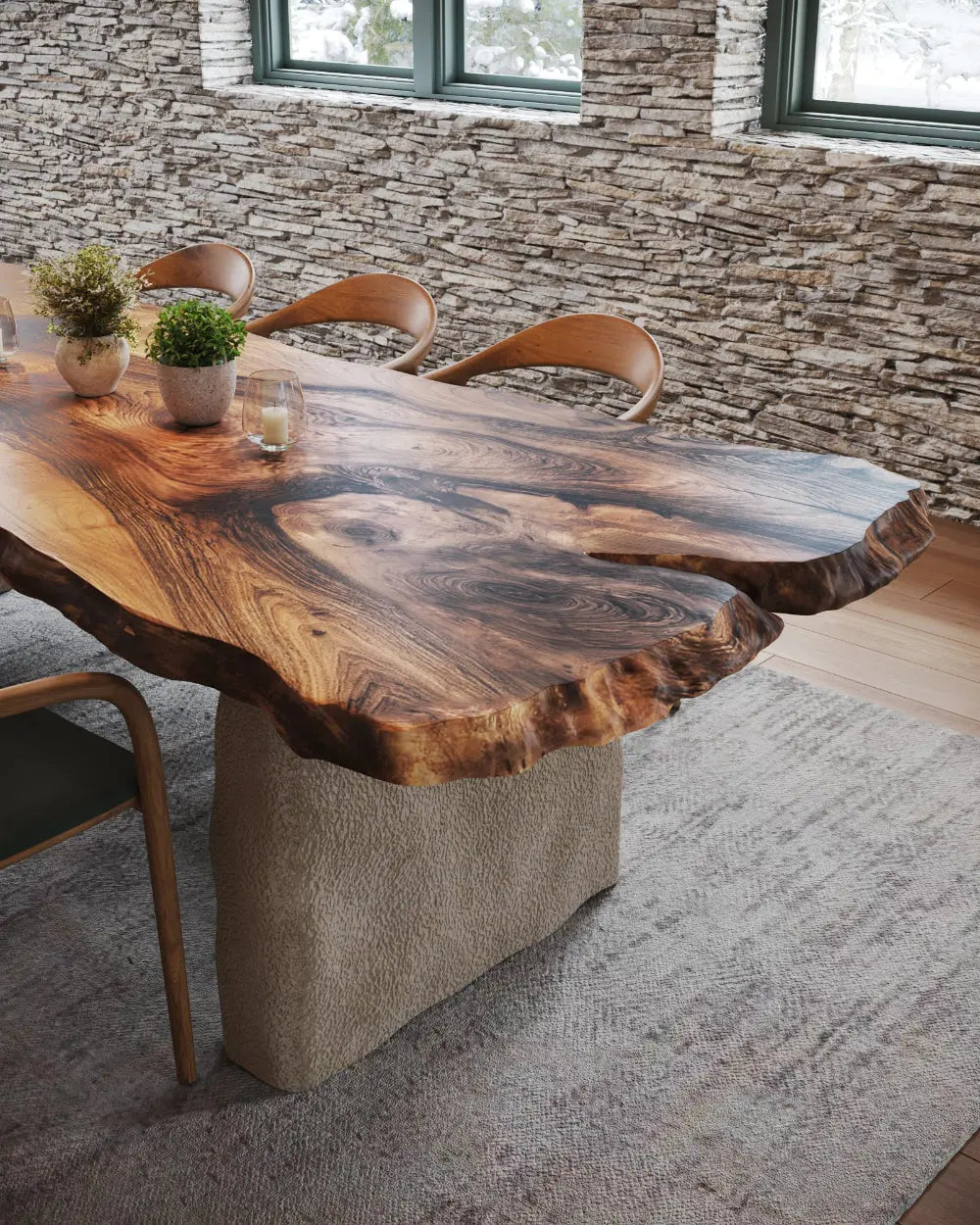Wabi Sabi Style Luxury Solid Wood Table | Stone Inspired Legs
