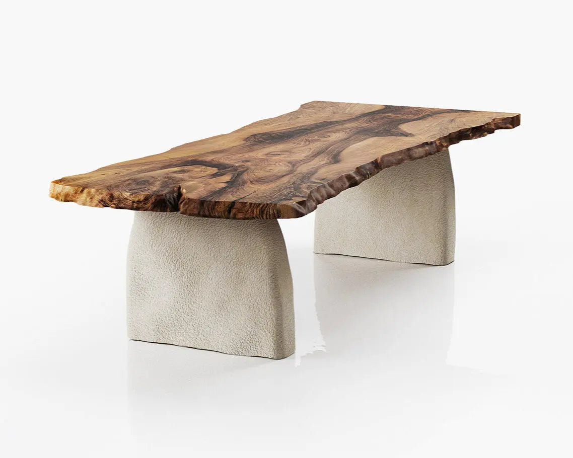 Wabi Sabi Style Luxury Solid Wood Table | Stone Inspired Legs