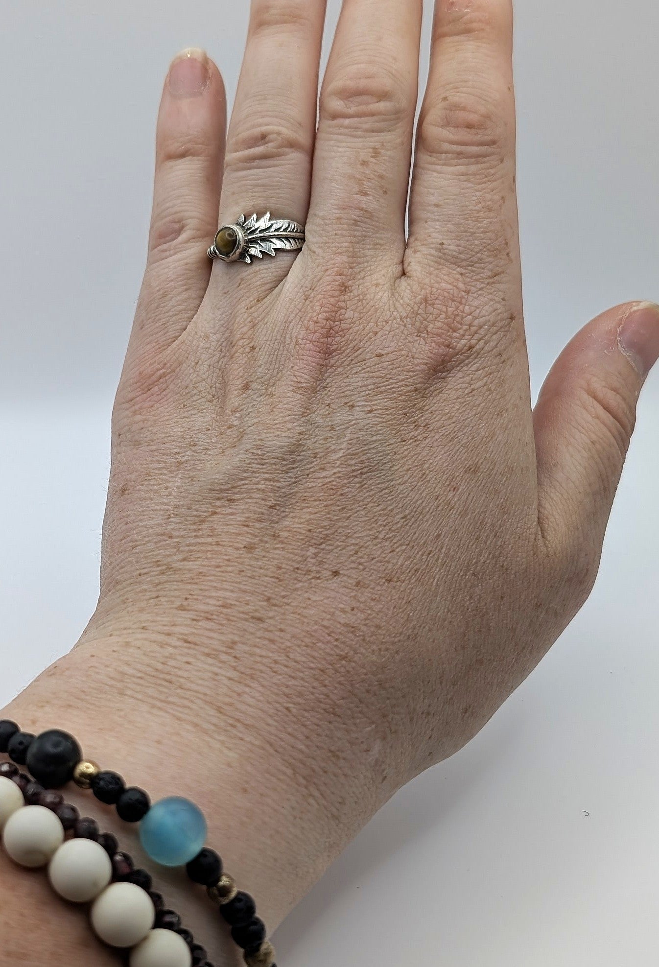 Tiger's Eye Feather Silver Ring