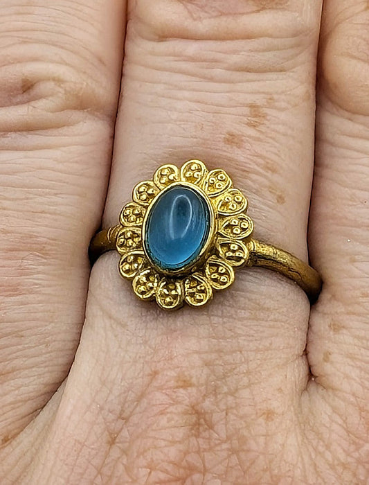Blue Cat’s Eye Glass & Gold Ring
