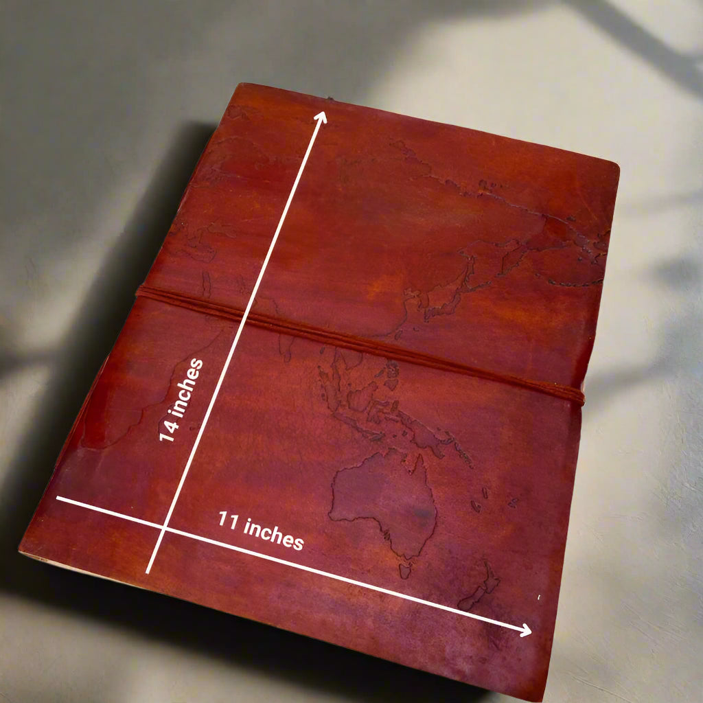 World Map | 14x11 | Large | Handmade Leather Journal | Sketch Pad