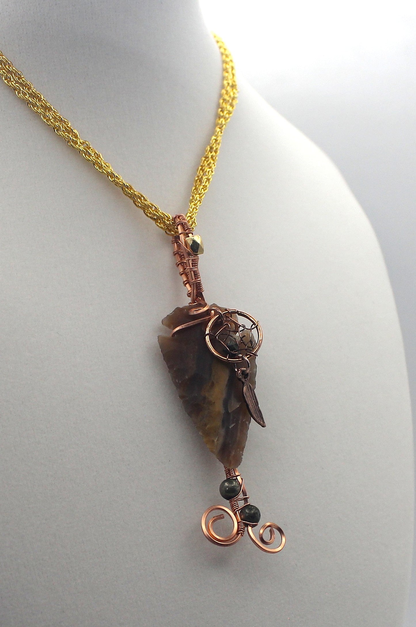 Raw Copper & Jasper | Arrowhead Beaded Pendant Necklace