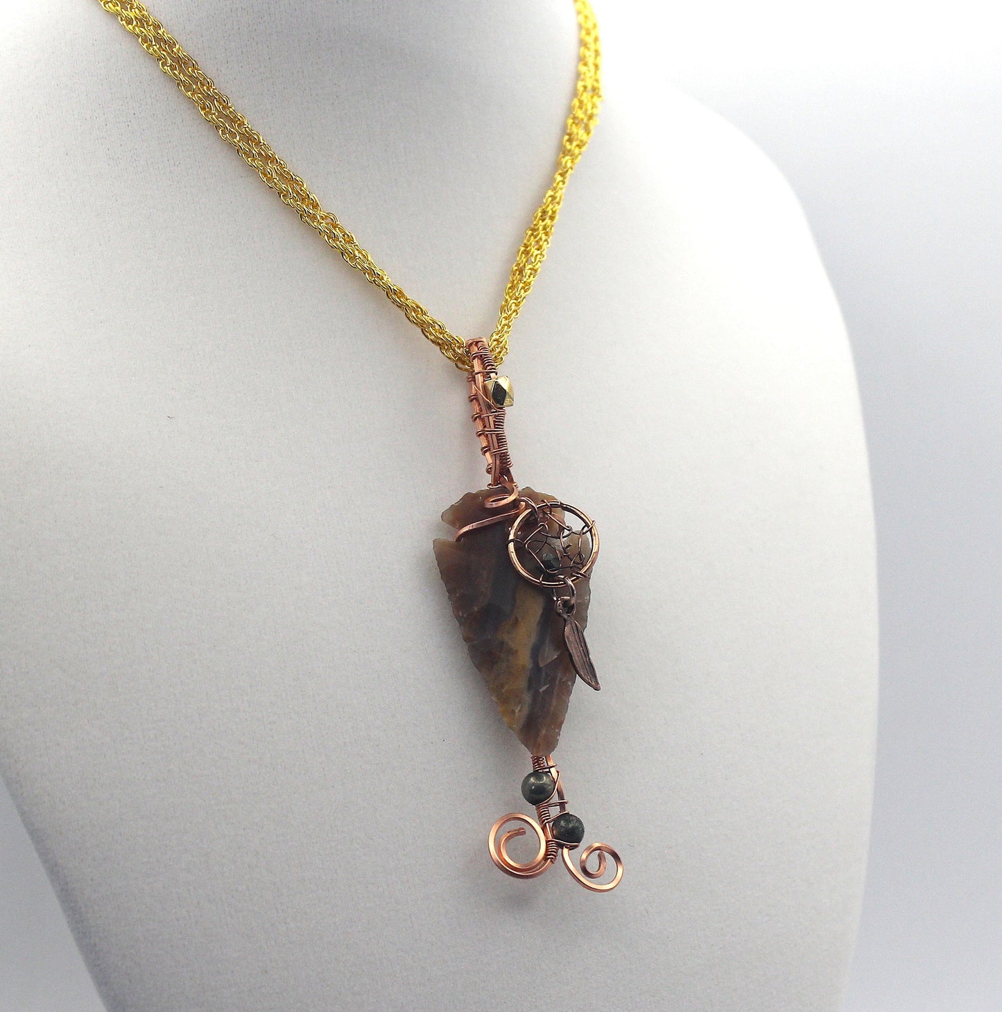 Raw Copper & Jasper | Arrowhead Beaded Pendant Necklace