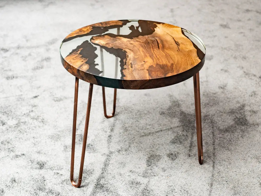 Resin & Walnut | Round Side Table | End Table