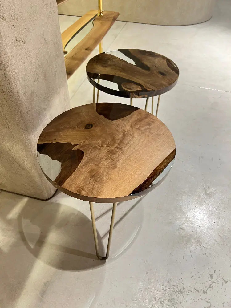 Resin & Walnut | Round Side Table | End Table