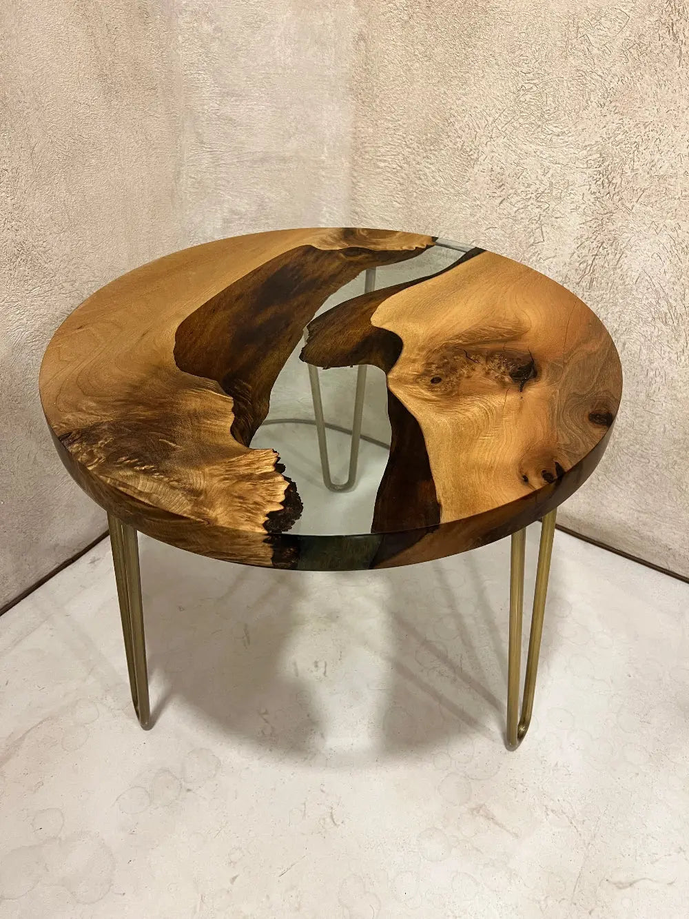 Resin & Walnut | Round Side Table | End Table