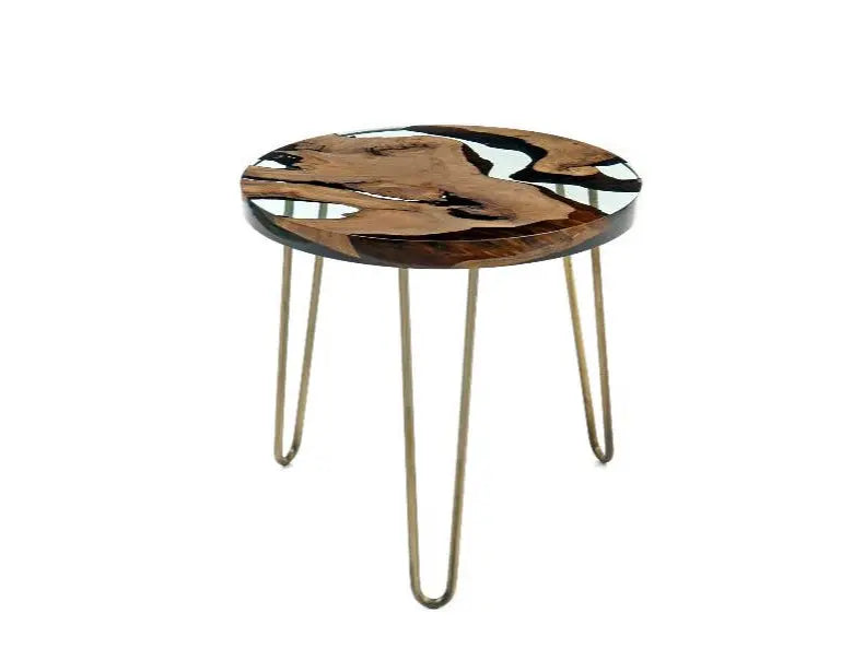Resin & Walnut | Round Side Table | End Table