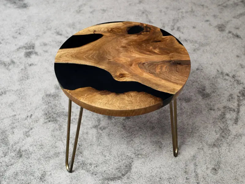 Resin & Walnut | Round Side Table | End Table