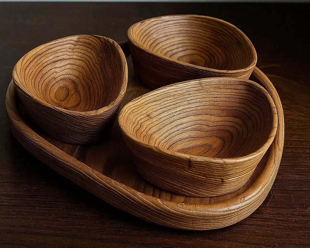 Handcrafted Luxury Wooden Bowl Set with Tray
