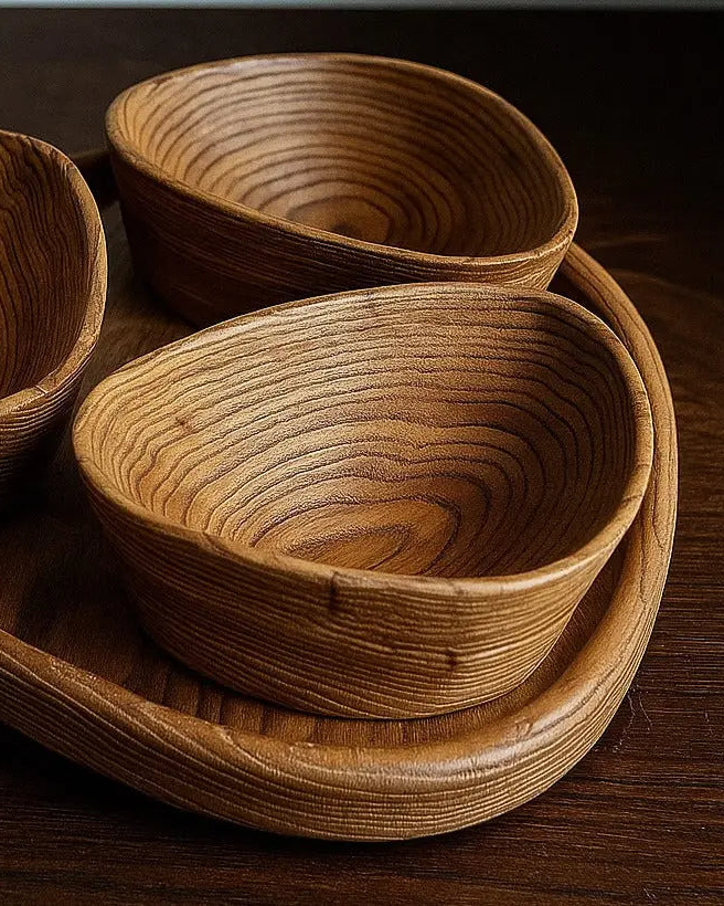 Handcrafted Luxury Wooden Bowl Set with Tray