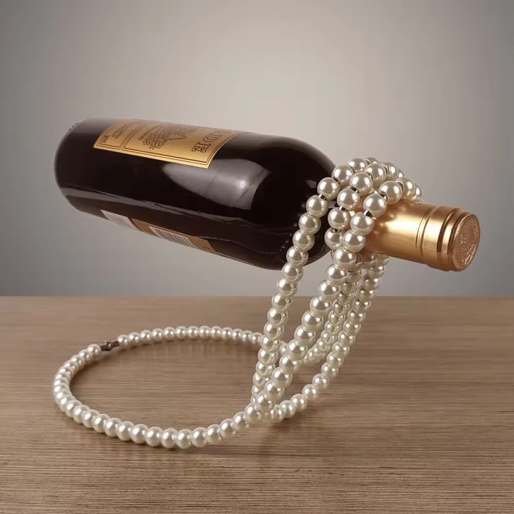 NNEDSZ White Modern Floating Pearl Wine Bottle Holder - Elegant Home Decor, Unique Kitchen Accessory for Dining, Bar, and Living Room-0