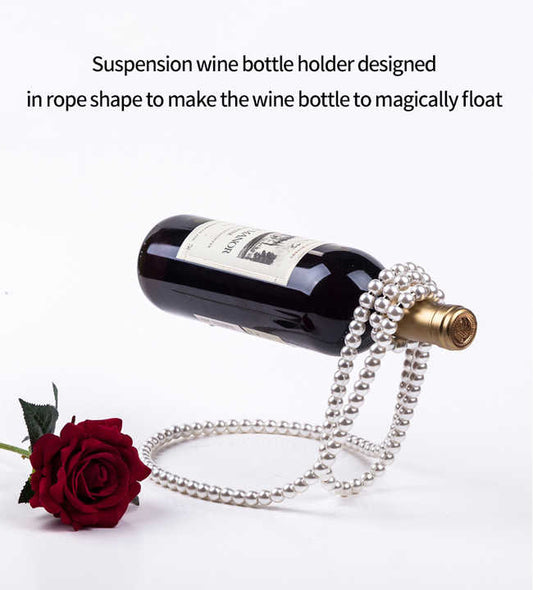 NNEDSZ White Modern Floating Pearl Wine Bottle Holder - Elegant Home Decor, Unique Kitchen Accessory for Dining, Bar, and Living Room-1