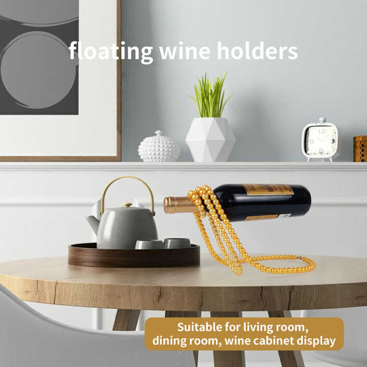 NNEDSZ White Modern Floating Pearl Wine Bottle Holder - Elegant Home Decor, Unique Kitchen Accessory for Dining, Bar, and Living Room-2