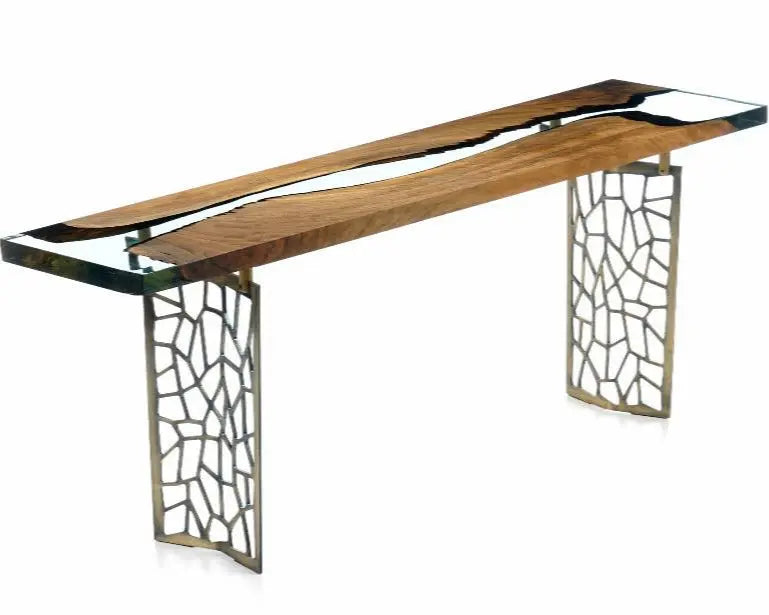 Walnut Wood & Resin Sofa Console | Entry Table