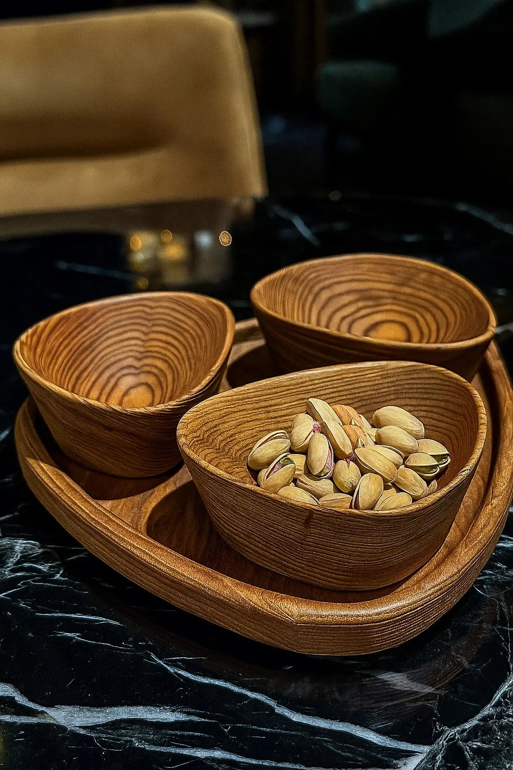 Handcrafted Luxury Wooden Bowl Set with Tray