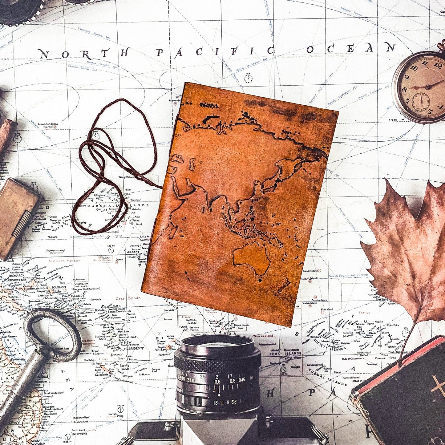 Vintage World Map | 7x5 | Handmade Leather Journal
