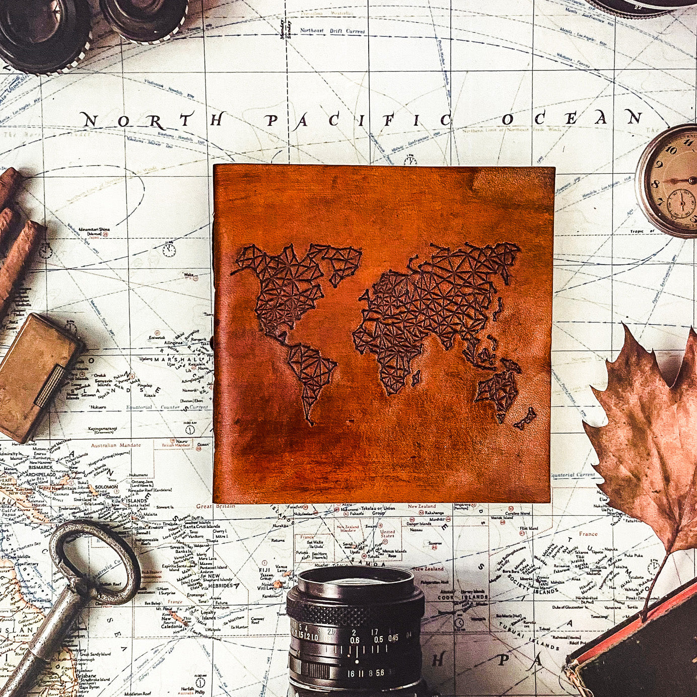 World Map | 7x7 | Artist Pad | Handmade Leather Journal