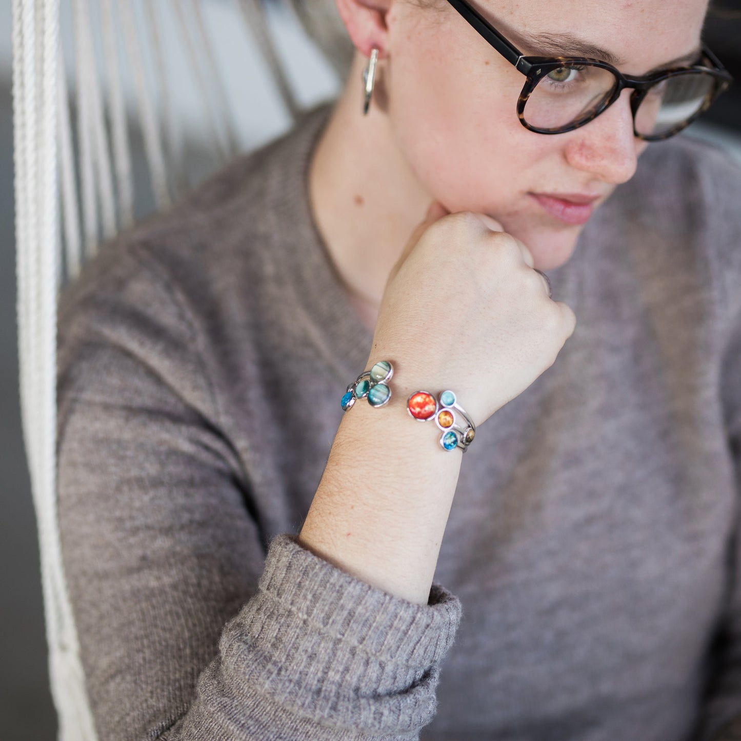 Handmade Open Solar System Cuff Bracelet
