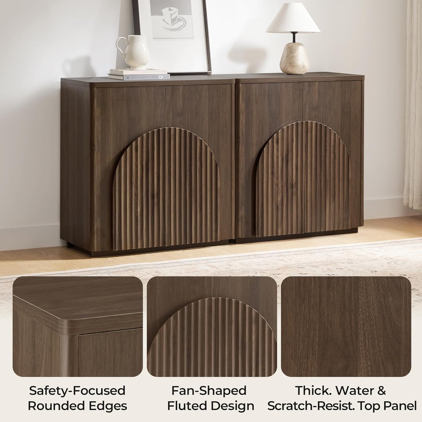 Walnut Sideboard Buffet Cabinet | Wave Pattern Doors