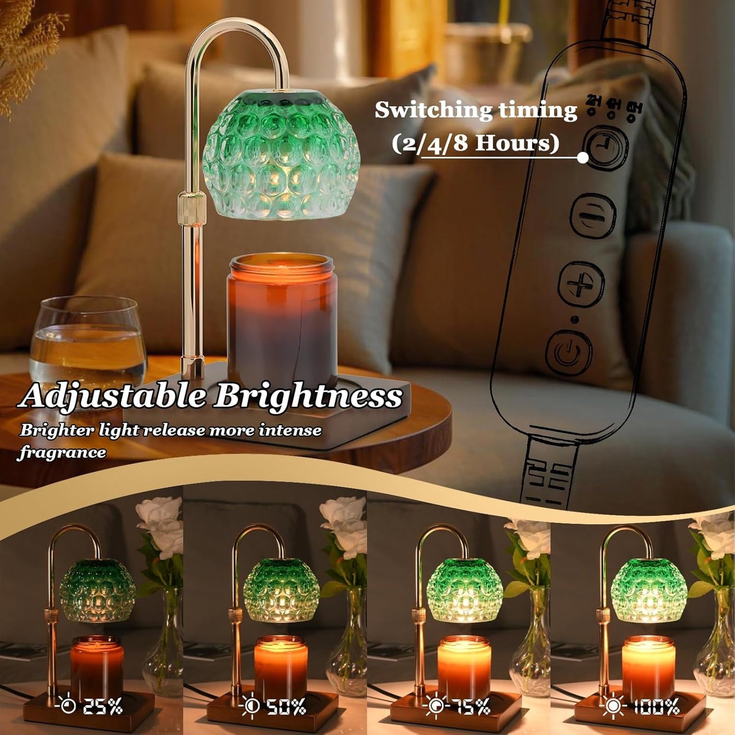 Verdant Emerald Glass Candle Warmer Lamp With Timer-4