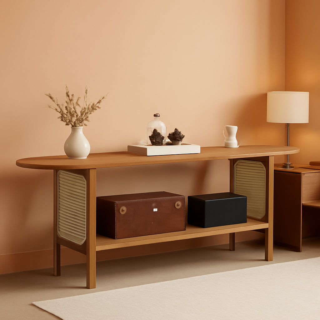 Bamboo TV Stand 65 Inch Walnut Storage Cabinet Storage-0