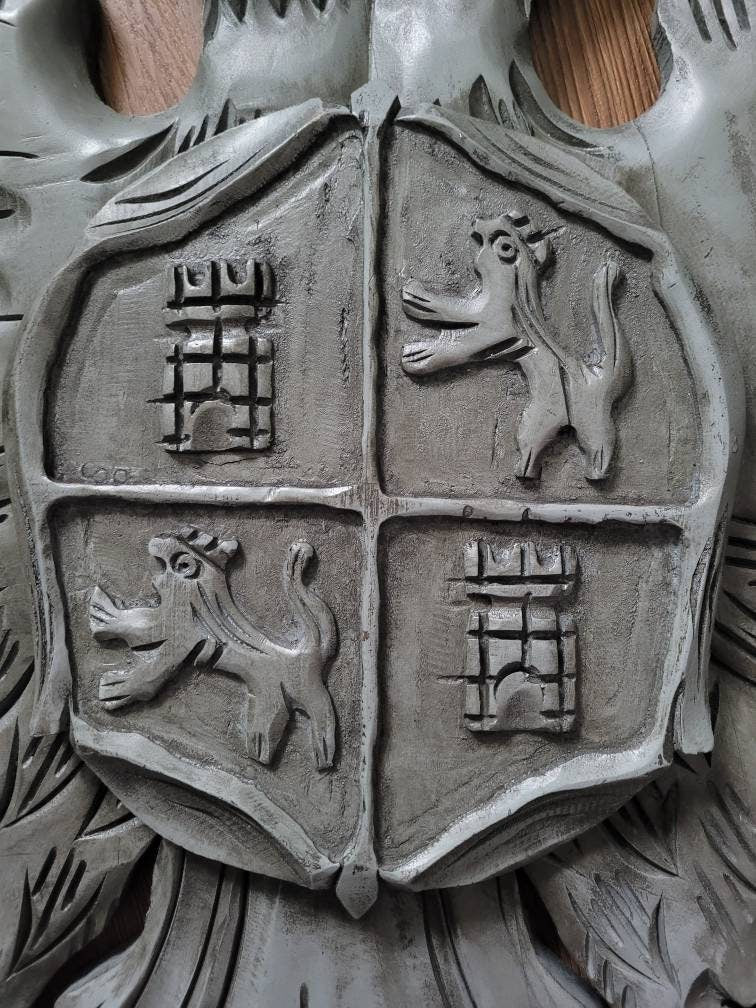 Antique Carved Wooden Blason of Toledo Spain Coat of Arms