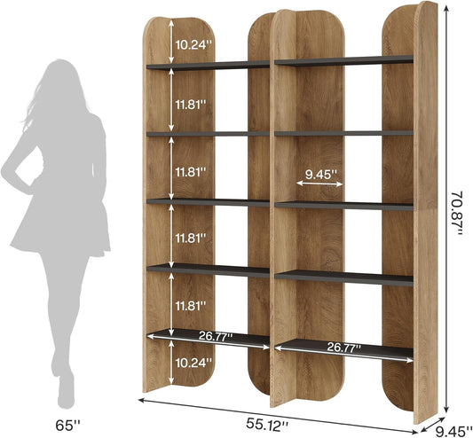 70.87-Inch Tall Farmhouse 5-Tier Brown Open-Shelves Bookcase-1