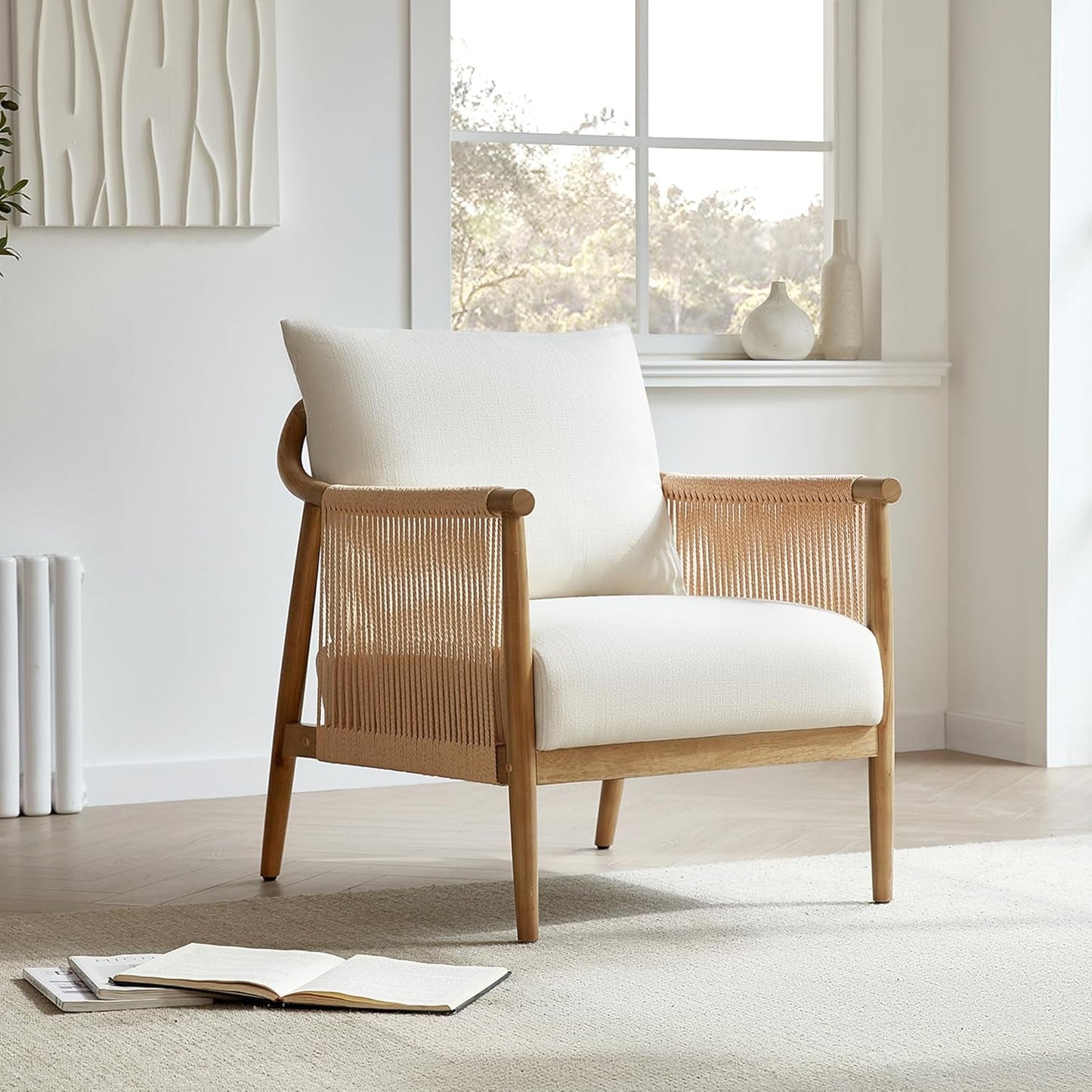 Cream Braided Accent Chairs Set Of 2 For Living Room-2