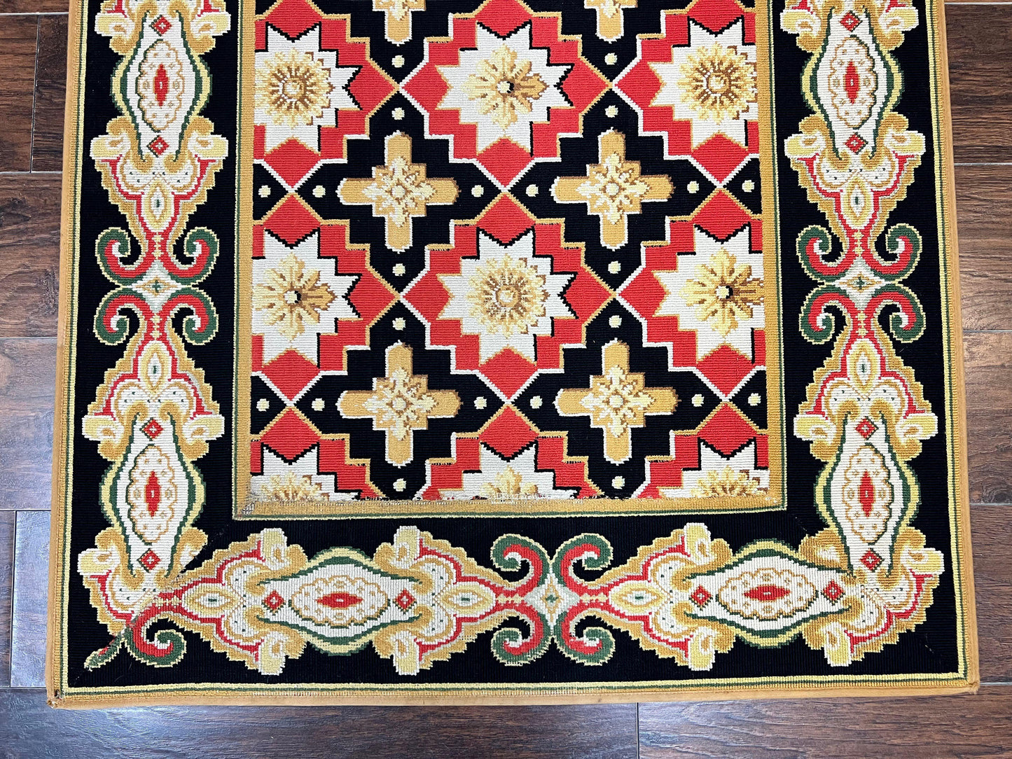 Vintage Runner Rug 3.5 x 14, Long Runner Rug, Stark Custom Made Carpet, European Design, Red Black Ivory Tan, Long Rug for Hallway-4